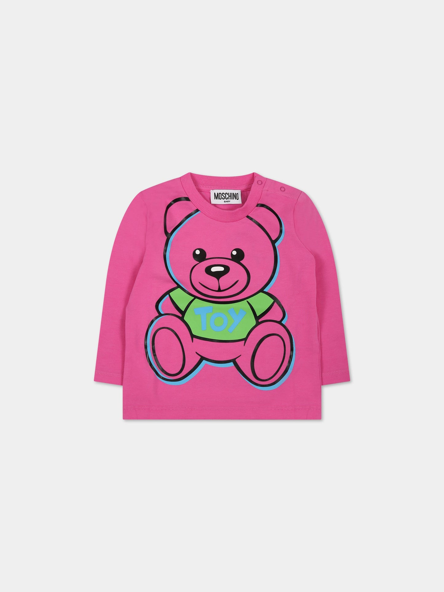 T-shirt fucsia per neonata con Teddy Bear e logo,Moschino Kids,MUO00E LBA19 50879