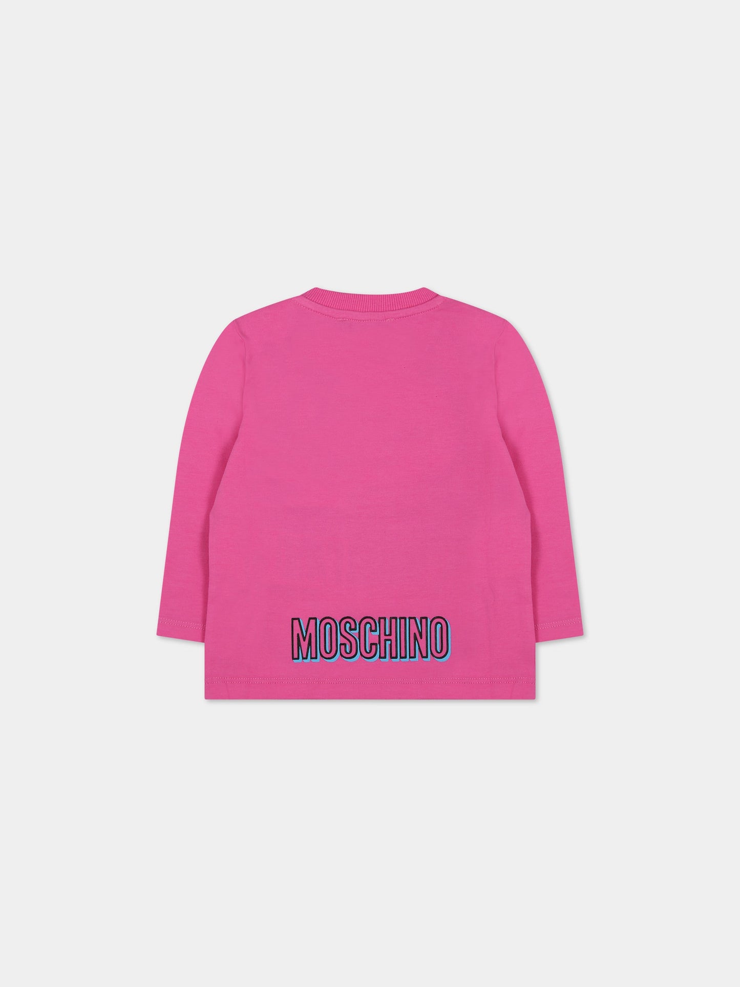 T-shirt fucsia per neonata con Teddy Bear e logo,Moschino Kids,MUO00E LBA19 50879