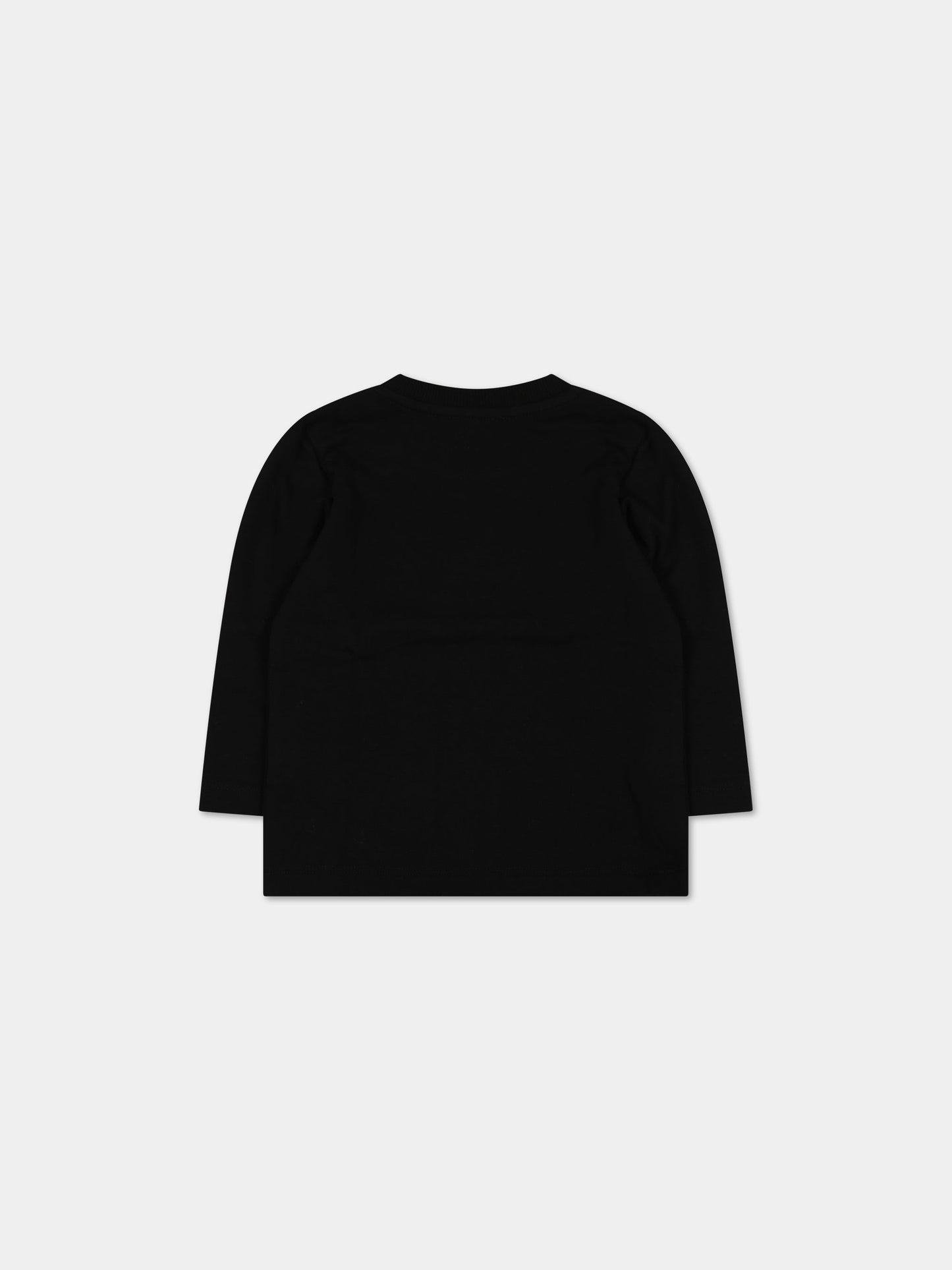 T-shit nera per neonati con stampa e logo,Moschino Kids,MUO00H LBA23 60100