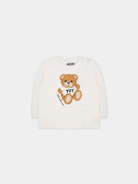 T-shirt bianca per neonati con Teddy Bear e logo,Moschino Kids,MUO00L LAA10 10063