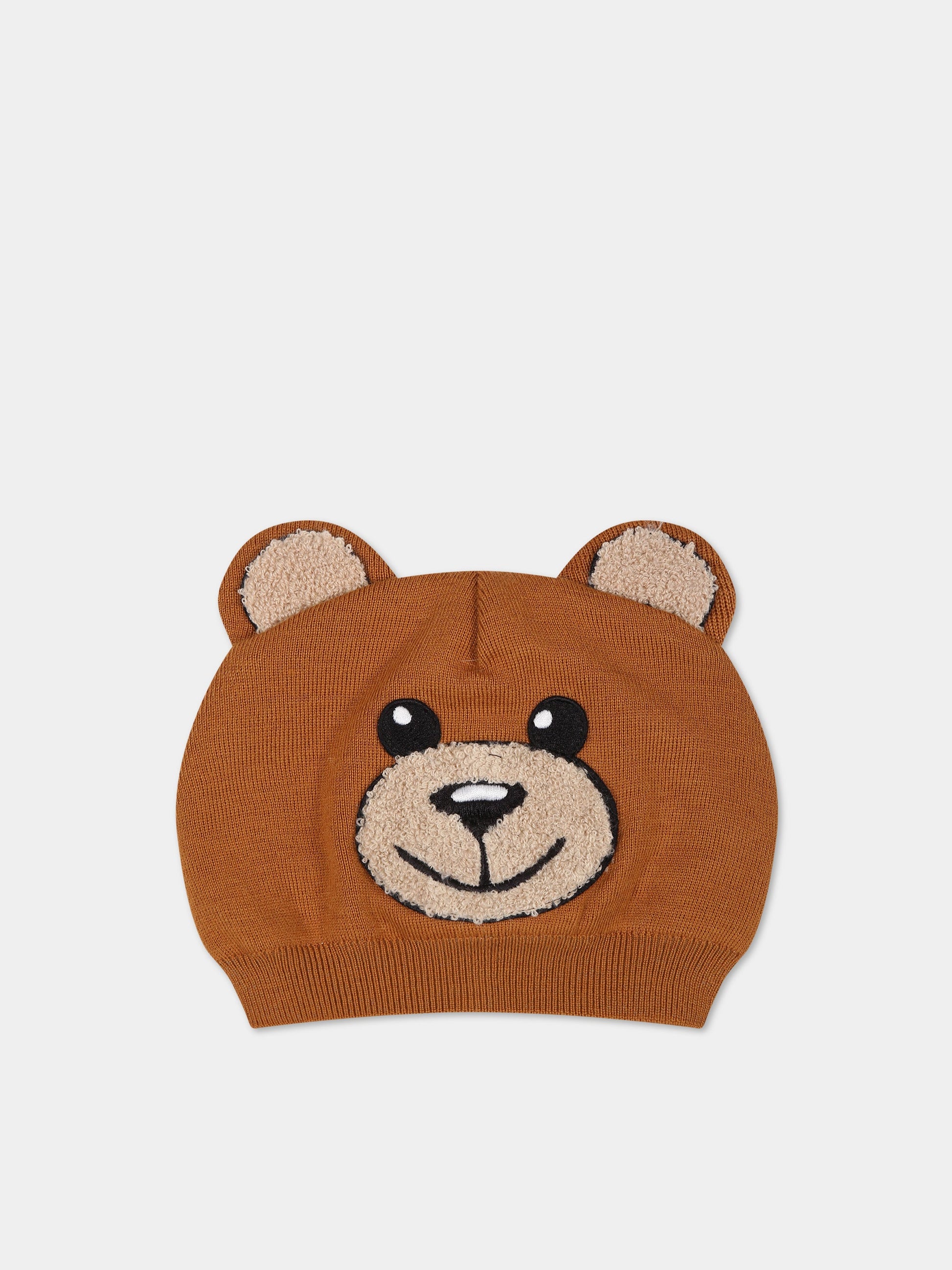 Cappello marrone per neonati conTeddy bear,Moschino Kids,MUY04M LHE18 20093