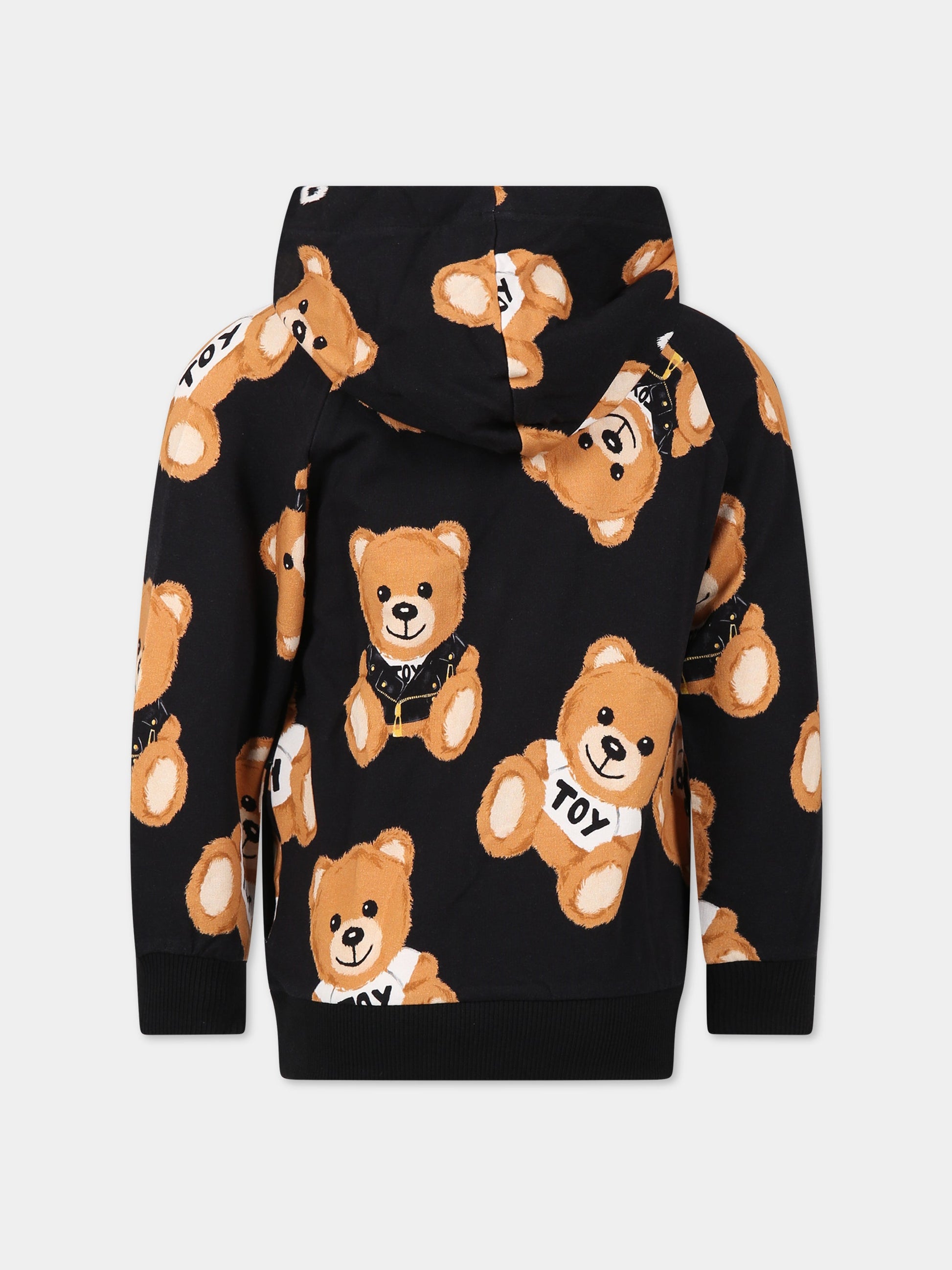 Felpa nera per bambini con Teddy Bear e logo,Moschino Kids,HUF067 LDB1A 82581