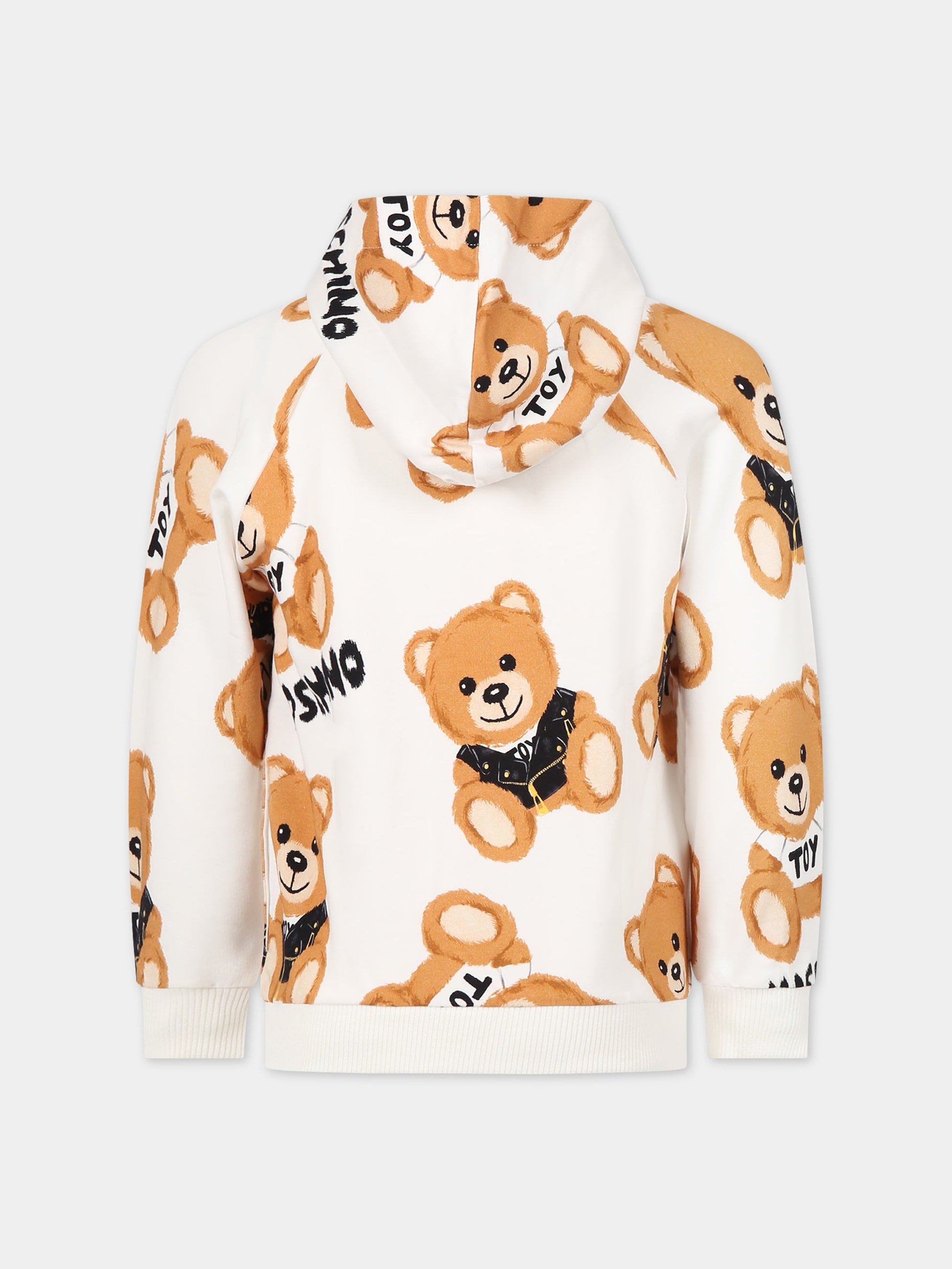 Felpa bianca per bambini con Teddy Bear e logo,Moschino Kids,HUF067 LDB1A 82580