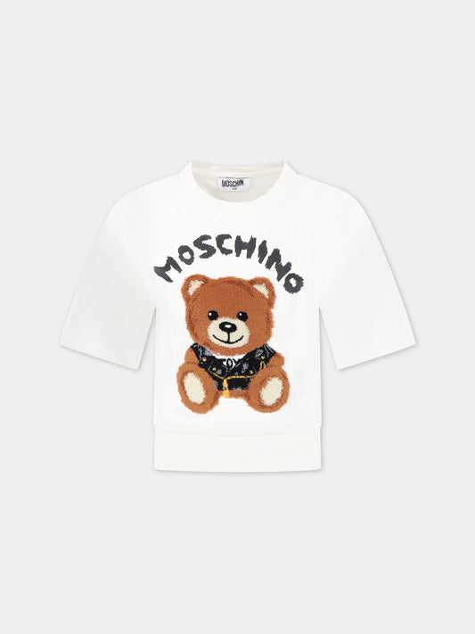 Felpa bianca per bambini con Teddy Bear e logo,Moschino Kids,HUF06X LCA28 10063 