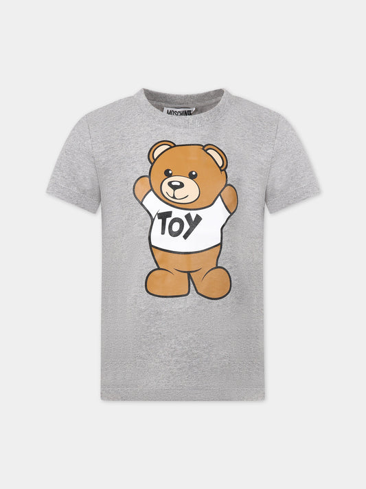 T-shirt grigia per bambini con Teddy Bear e logo,Moschino Kids,HUM03U LAA01 60901