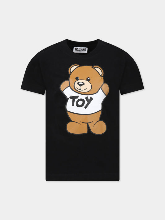 T-shirt nera per bambini con Teddy Bear e logo,Moschino Kids,HUM03U LAA01 60100