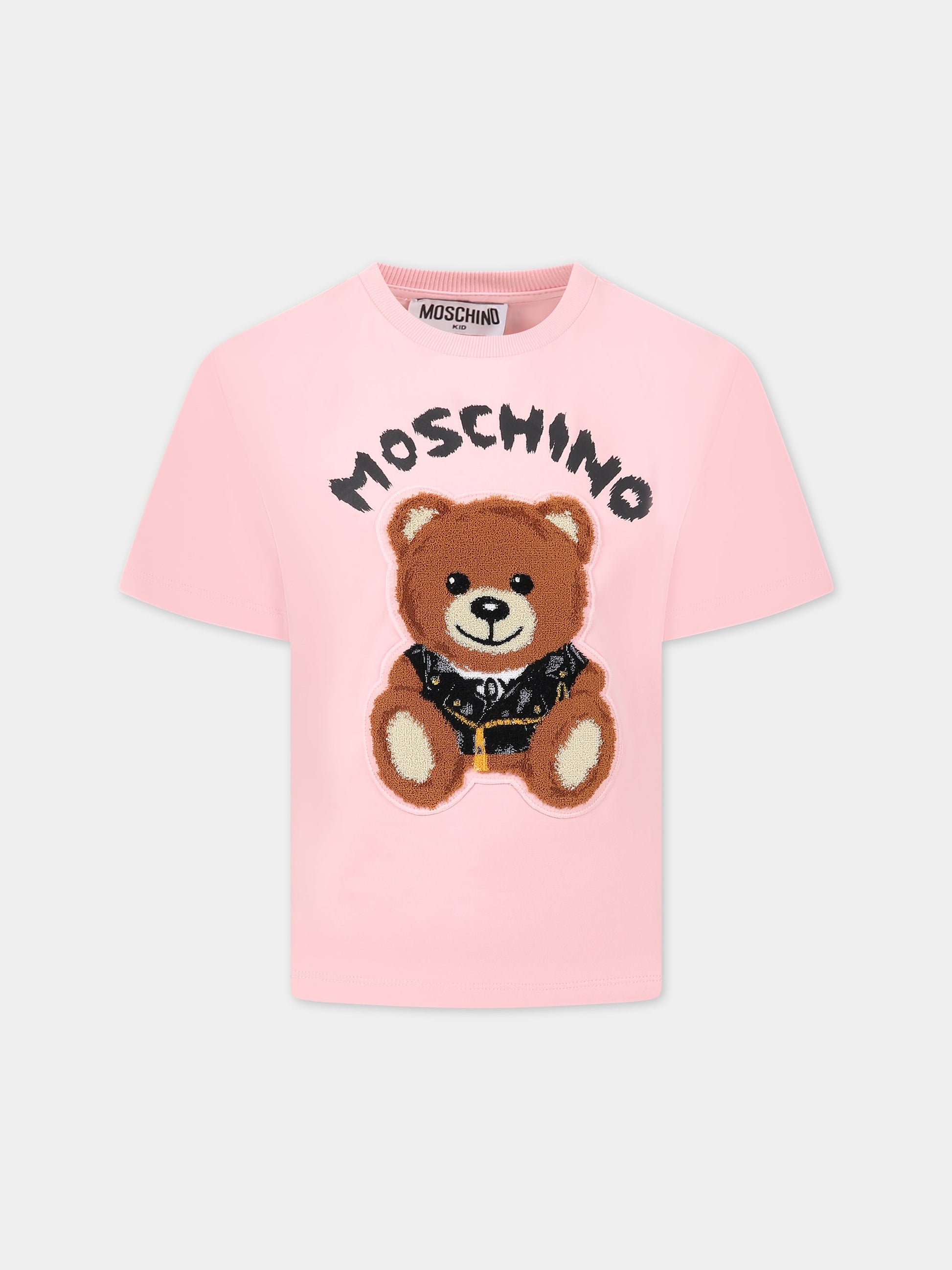T-shirt rosa per bambina con logo e Teddy Bear,Moschino Kids,HUM03S LBA12 50209