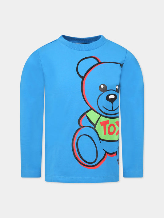 T-shirt blu per bambini con Teddy bear e logo,Moschino Kids,HUO00K LBA19 40641