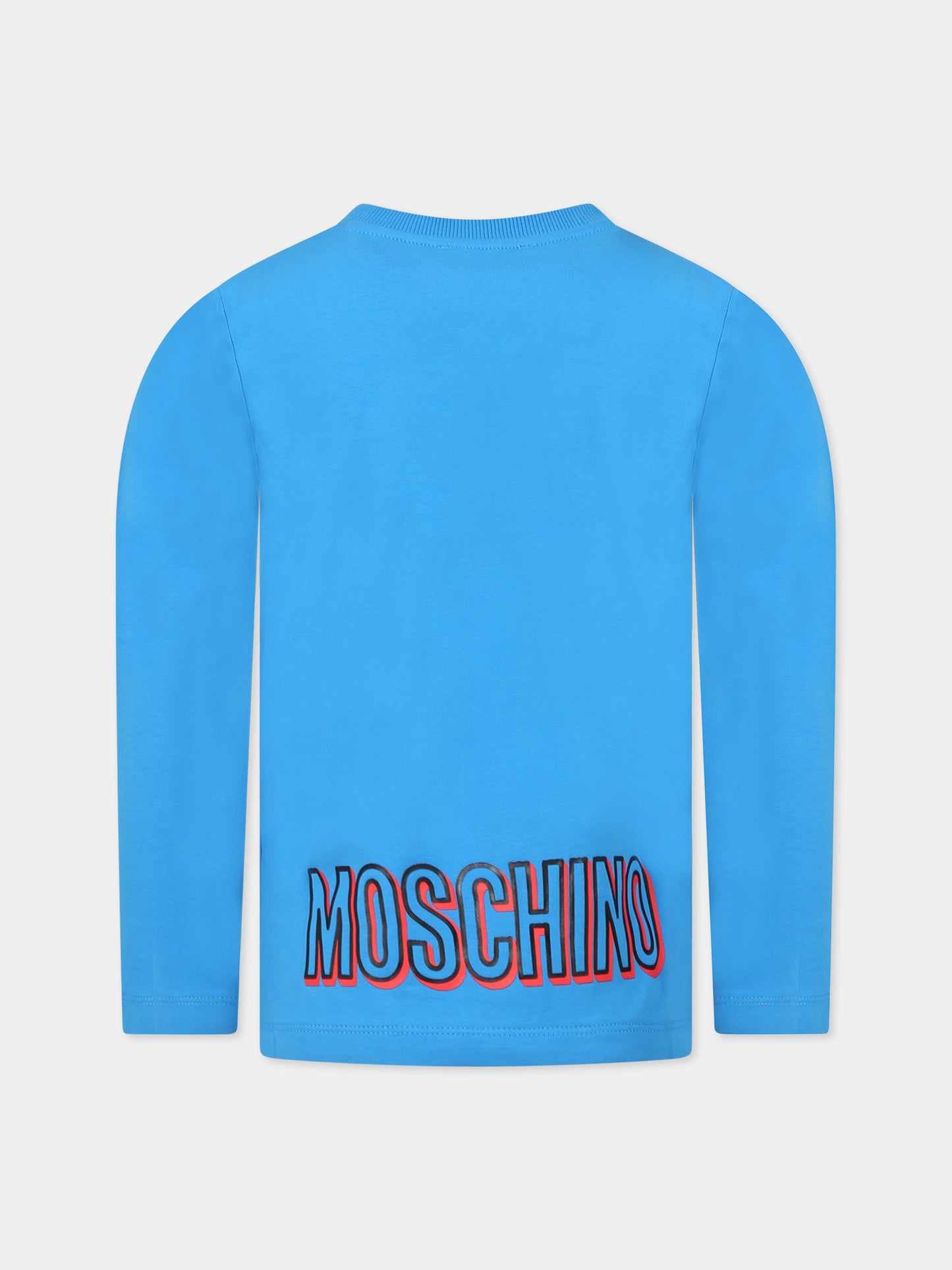 T-shirt blu per bambini con Teddy bear e logo,Moschino Kids,HUO00K LBA19 40641
