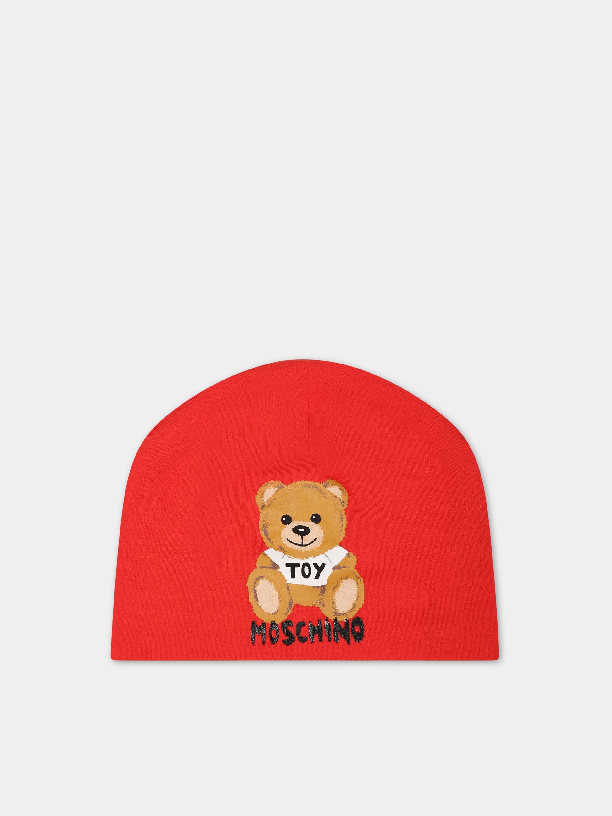 Berretto rosso per bambini con Teddy bear e logo,Moschino Kids,HSX00Z LDA16 50109 