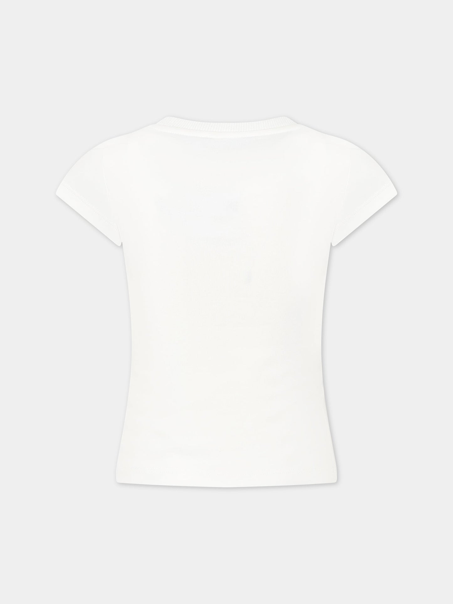 T-shirt bianca per bambina con Teddy bear, logo e cuore,Moschino Kids,HHM042 LBA11 10063