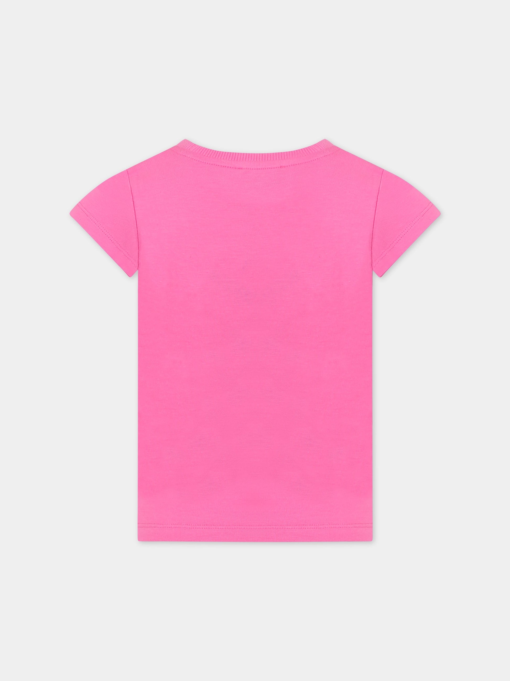 T-shirt rosa per bambina con Teddy bear, logo e cuore,Moschino Kids,HHM042 LBA11 50879
