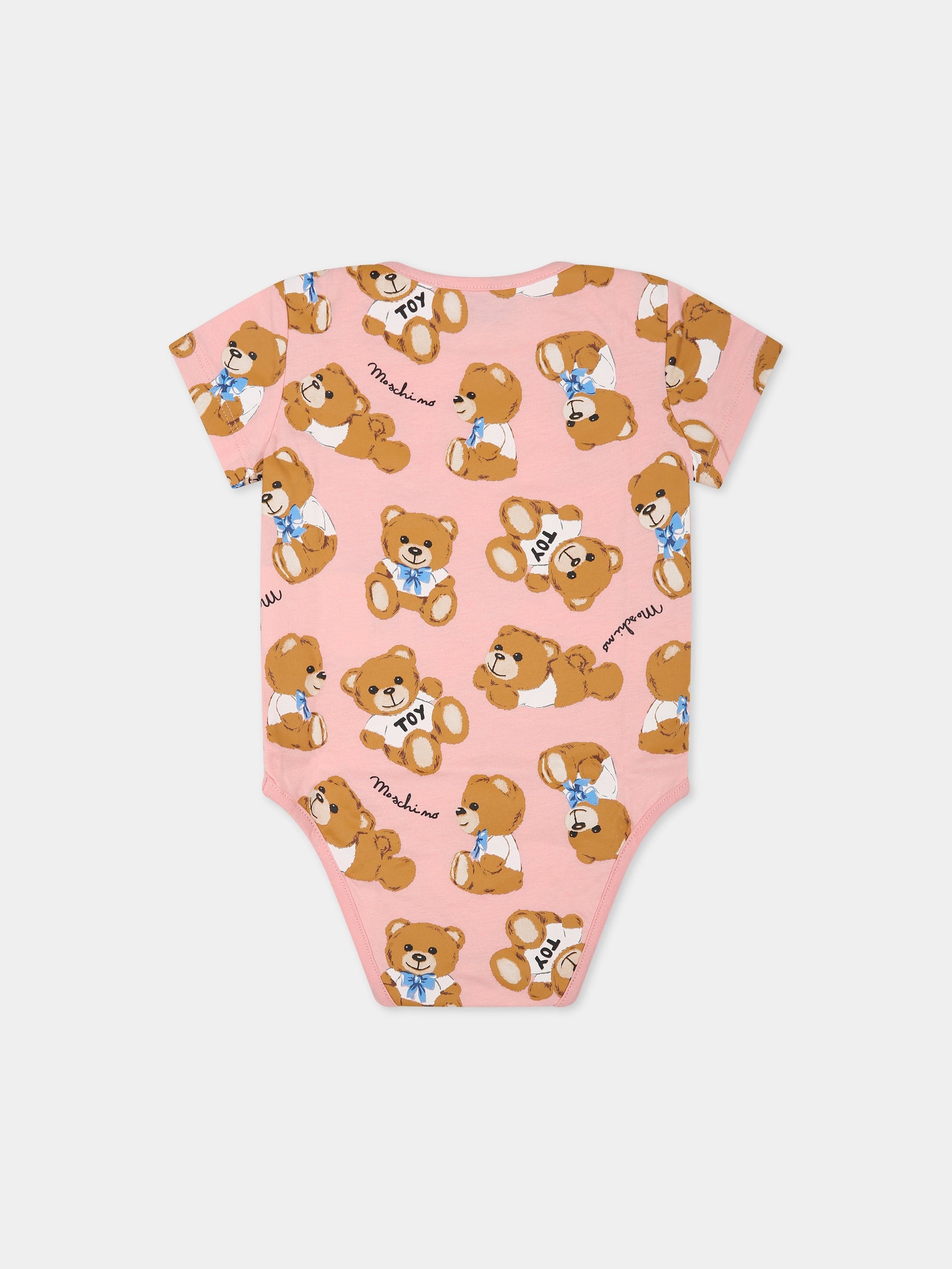 Body rosa per neonata con Teddy Bear e logo,Moschino Kids,MUT02U LAB48 82577