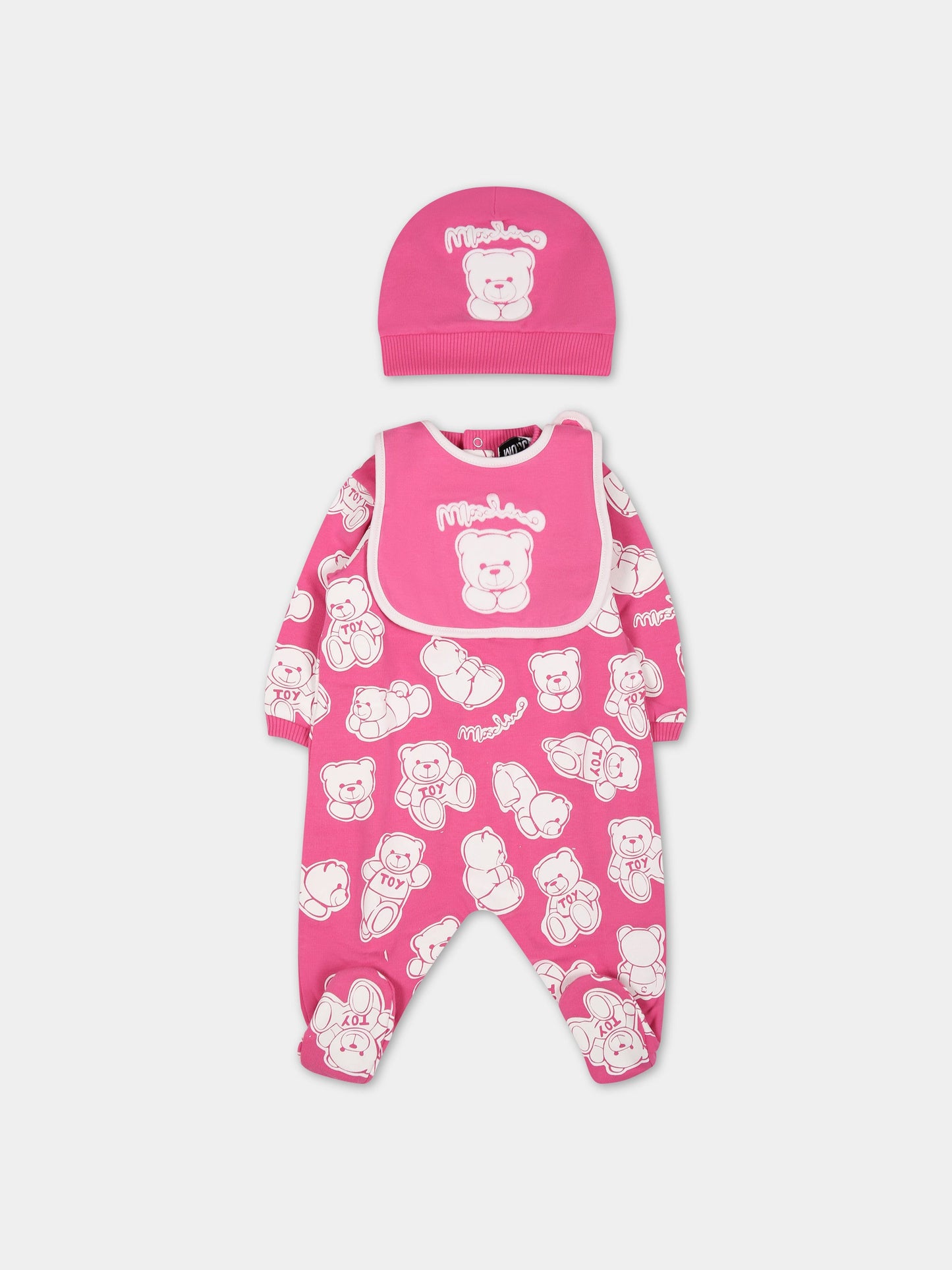 Set rosa per neonata con Teddy Bear e logo,Moschino Kids,MMY040 LDB5A 82575