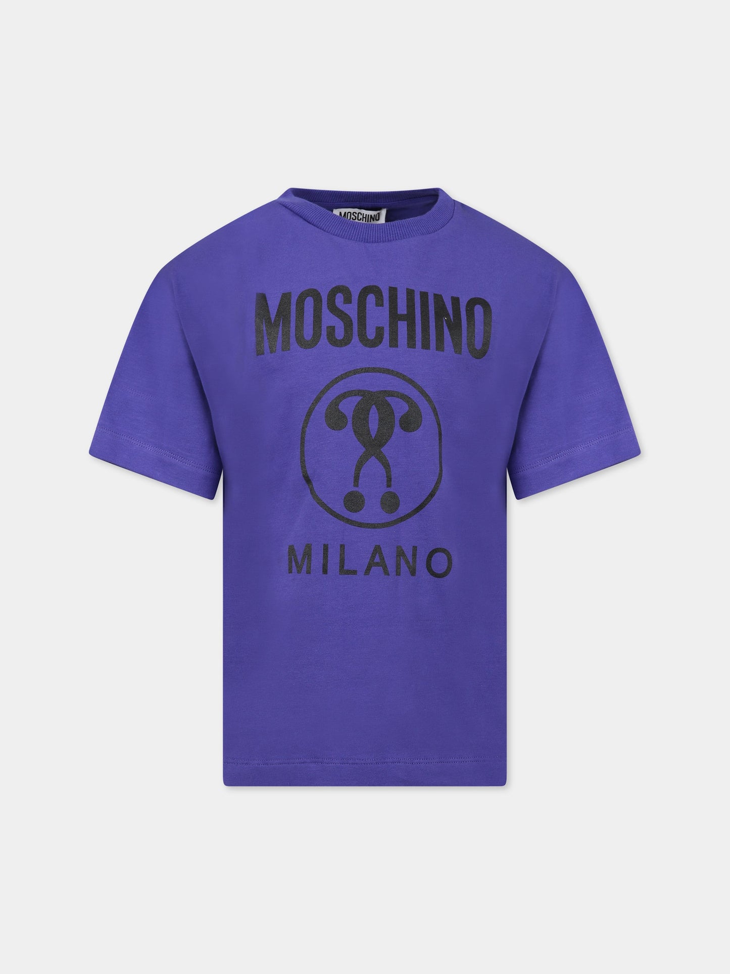 T-shirt viola per bambini con stampa e logo,Moschino Kids,HUM041 LBA23 50910