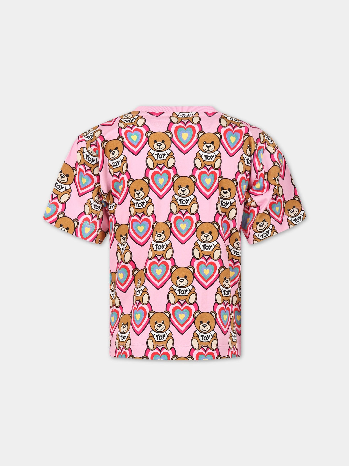 T-shirt rosa per bambina con Teddy Bear, cuore e logo,Moschino Kids,HKM02T LBBA8 82579
