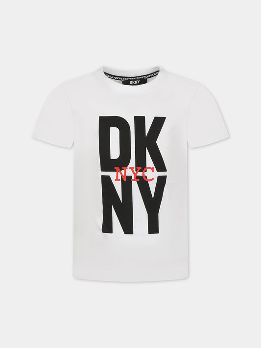 T-shirt bianca per bambino con logo,Dkny,D25E09 10B