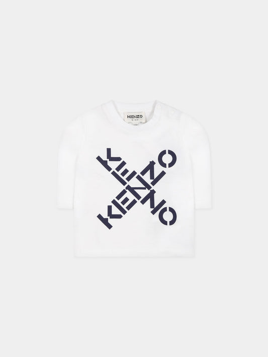 T-shirt bianca per neonati con logo,Kenzo Kids,K05432 10P