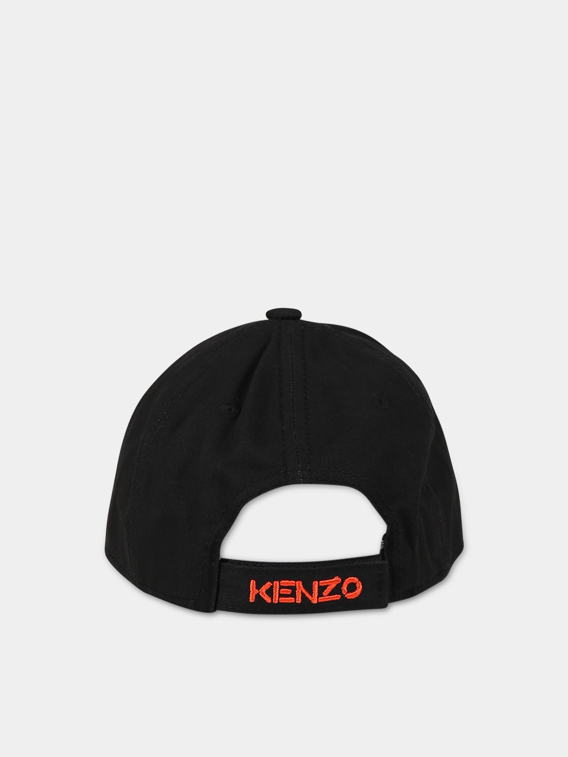 Cappello nero per bambini con logo ed elefante,Kenzo Kids,K51013 09B