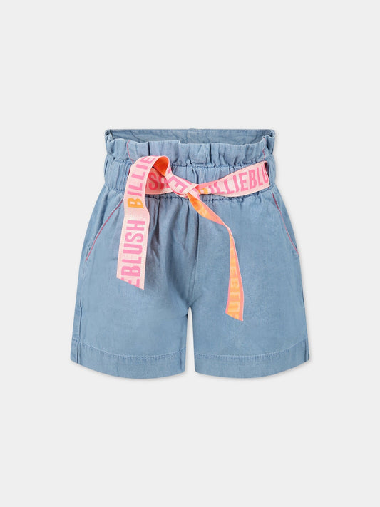 Shorts celesti per bambina con logo,Billieblush,U14486 Z10