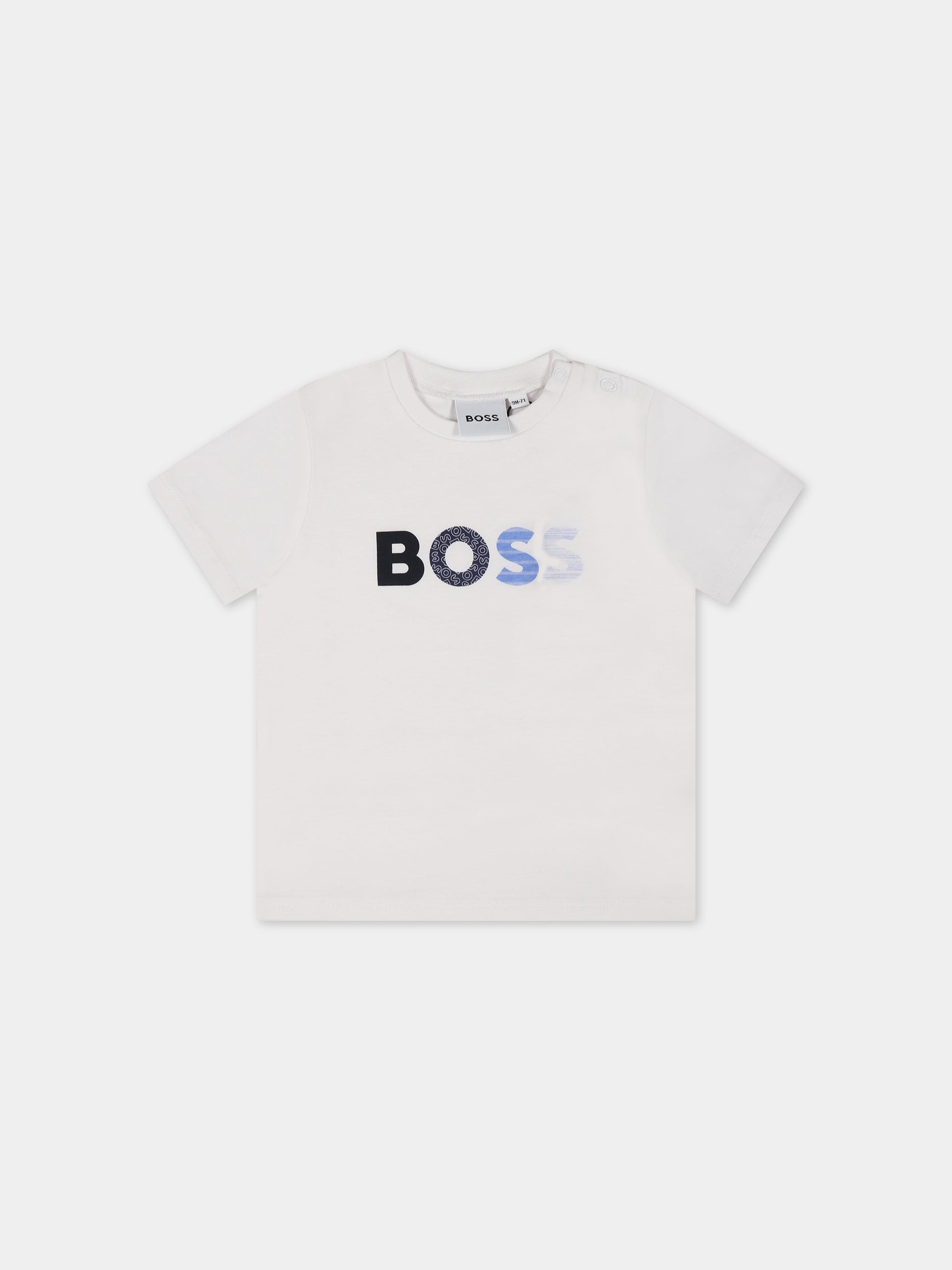 T-shirt bianca per neonato con logo,Hugo Boss,J95329 10B