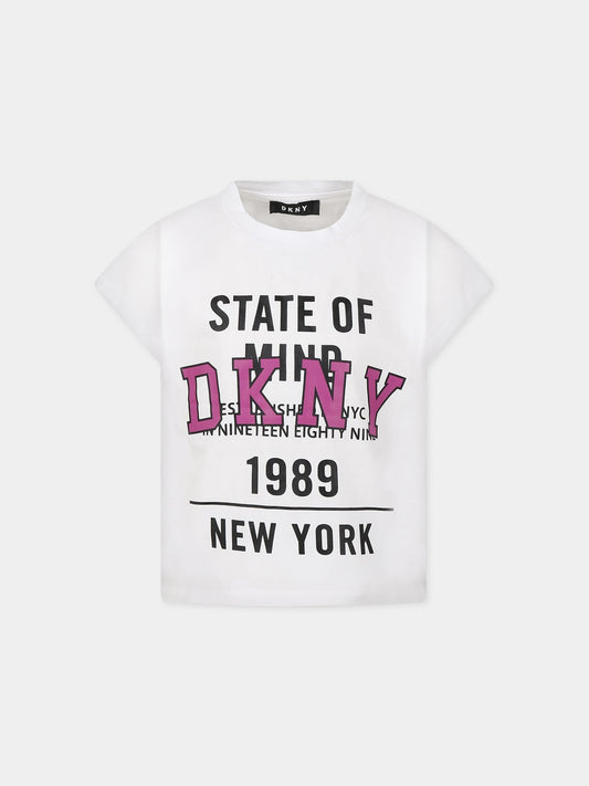 T-shirt bianca per bambina con logo,Dkny,D35S01 10B