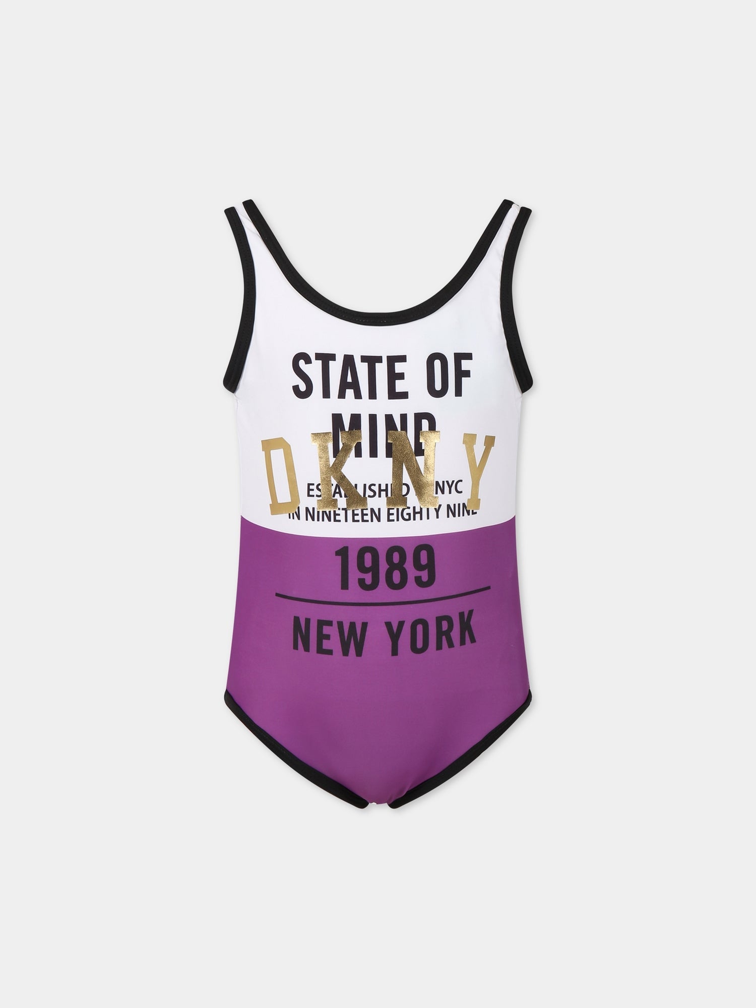 Costume multicolor intero per bambina con logo dorato,Dkny,D37110 909