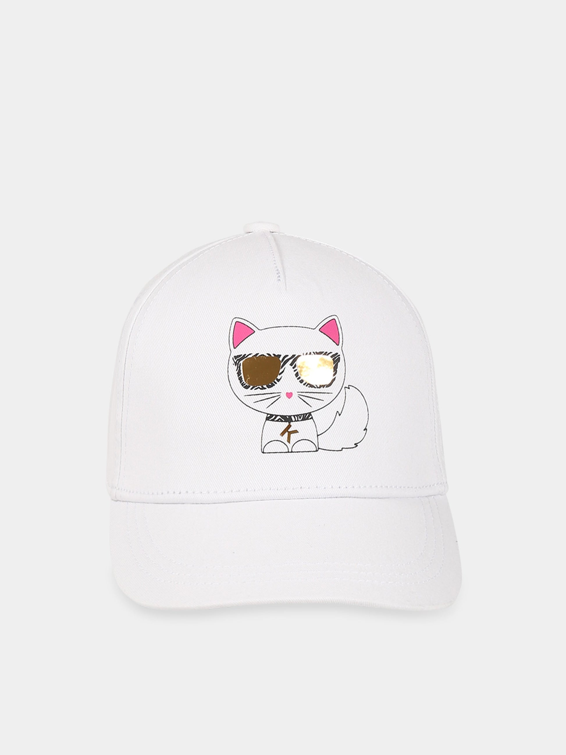 Cappello bianco per bambina con Choupette e logo,Karl Lagerfeld Kids,Z11039 10B