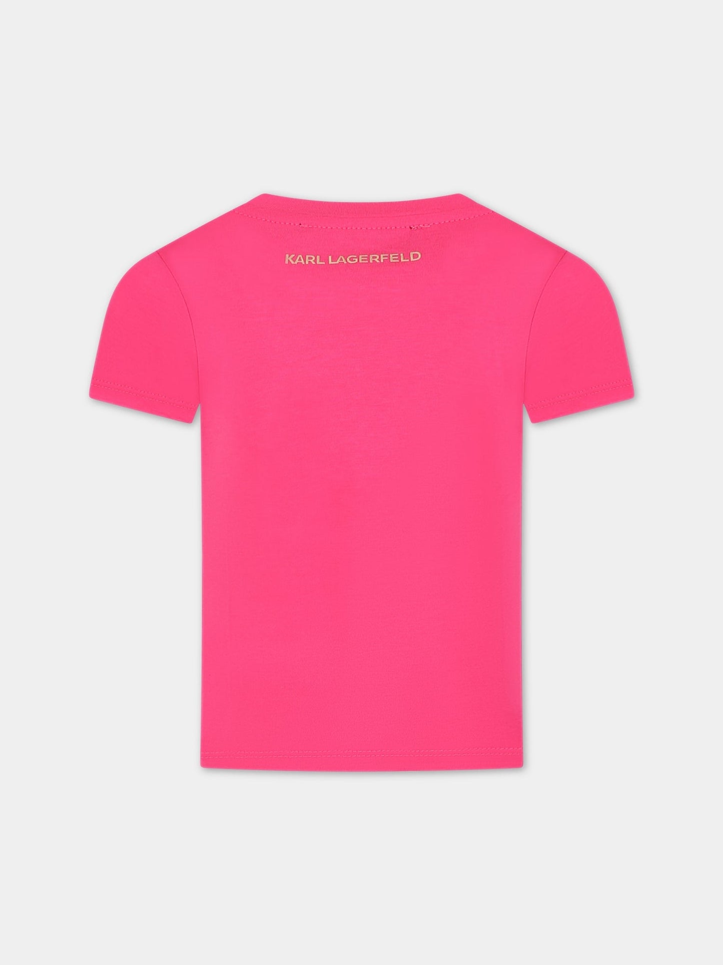 T-shirt fucsia per bambina con logo,Karl Lagerfeld Kids,Z15351 487